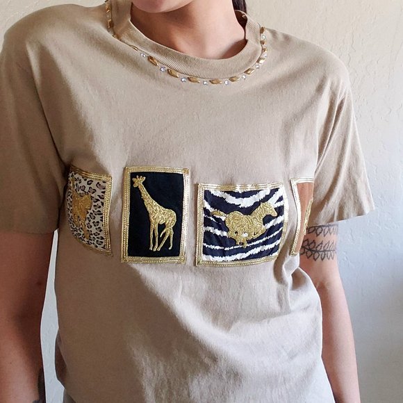 Vintage Tan Animal Print T-shirt - Picture 6 of 6